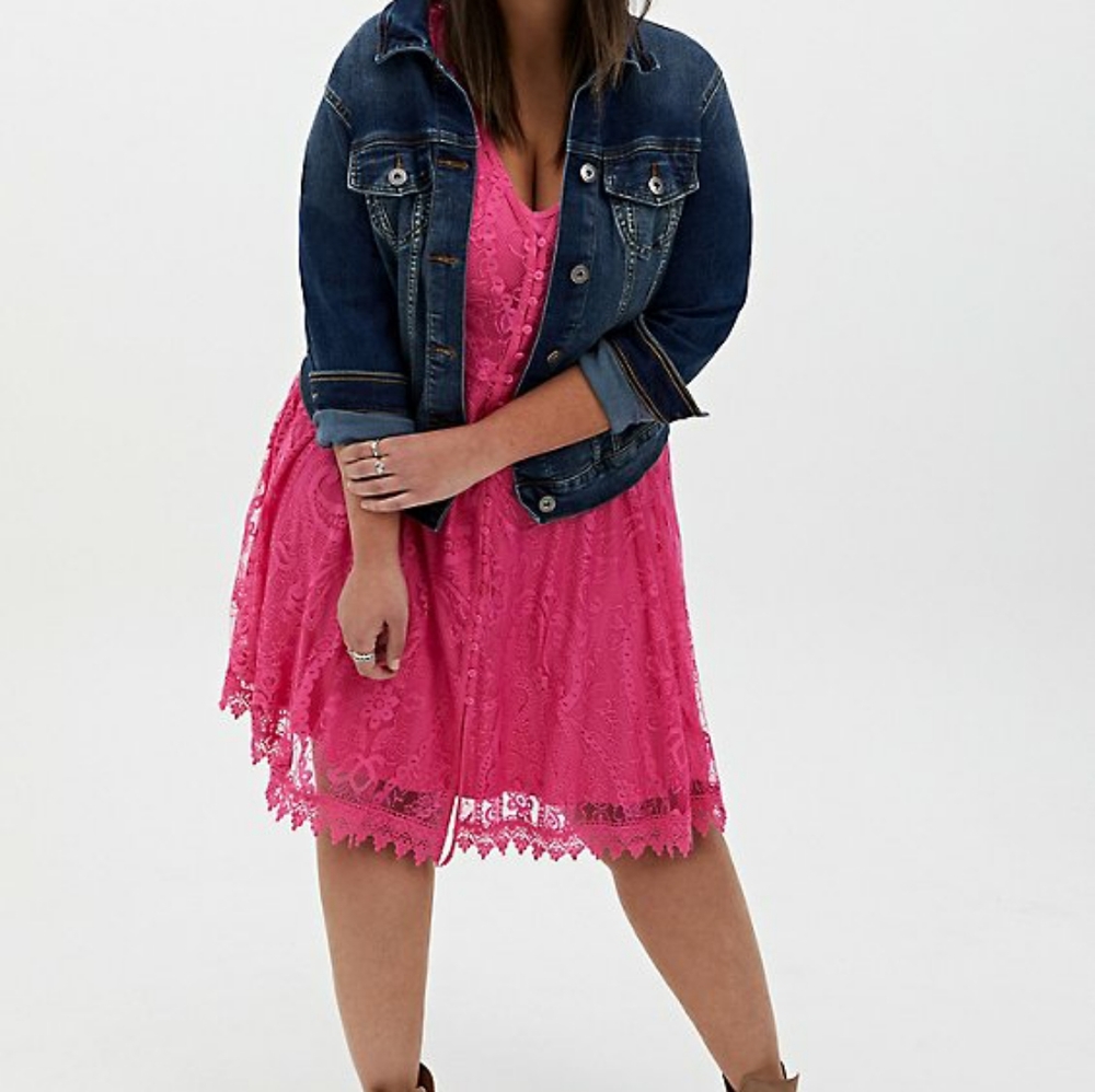 💗👗〰️Torrid〰️ lace button front skater dress OVERLAY 00X - Picture 5 of 6